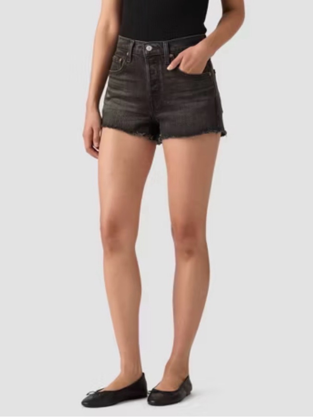 Levi's Black Washed High-Rise Frayed Denim Shorts
